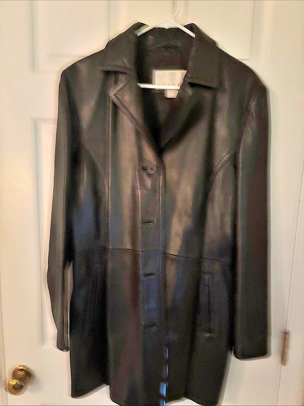 Nine West Leather Coat in Black Size XL Like New